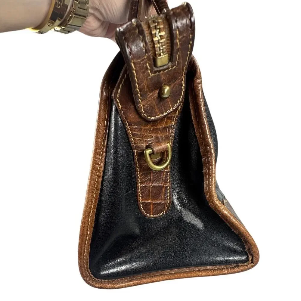 Brahmin Satchel Handbag Brown Croc Embossed Leather Classic